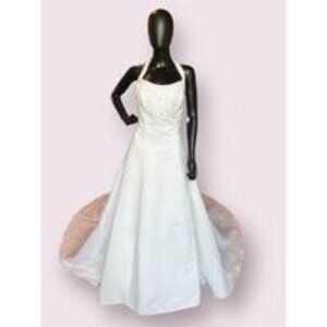 White Beaded Halter Side Detail Wedding Gown